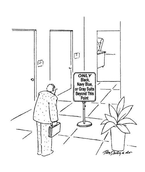 Only: black, navy blue or gray suits beyond this point.