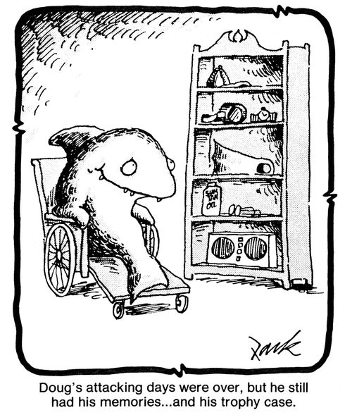 Doug's attacking days were over, but he still had his memories..and his trophy case.