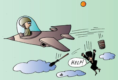 Aircraft accidentally hits a witch.