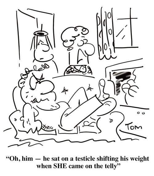 'Oh, him - he sat on a testicle shifting his weight when SHE came on the telly'