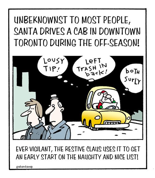Ever vigilant, the restive Claus uses it to get an early start on the naughty and nice list.