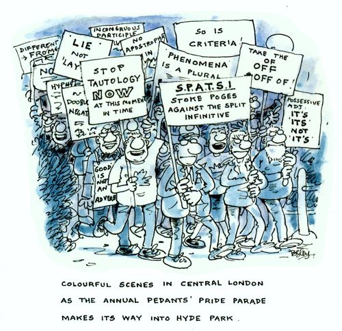 'Colourful scenes in central London as the annual pedants' pride parade makes it way into Hyde park.'