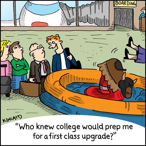'Who knew college would prep me for a first class upgrade?'