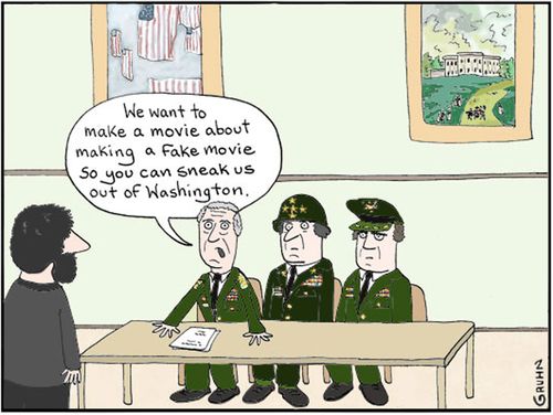 'We want to make a movie about making a fake movie so you can sneak us out of Washington.'