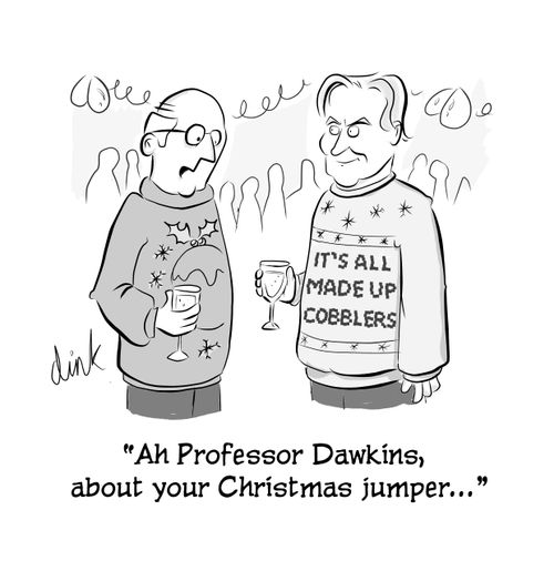 'Ah Professor Dawkins,  about your Christmas jumper..'