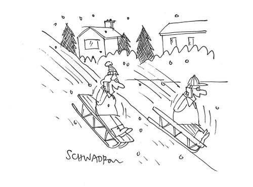Chatting on a phone whilst sledging.