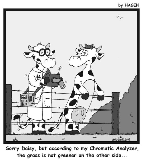 'Sorry Daisy, but according to my Chromatic Analyzer, the grass is not greener on the other side...'