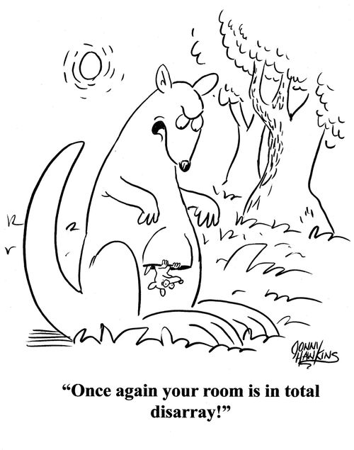 Kangaroo to upside down joey: 'Once again your room is in total disarray!'