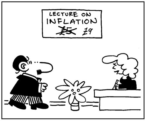 'Lecture on inflation, was £5, now £9.'