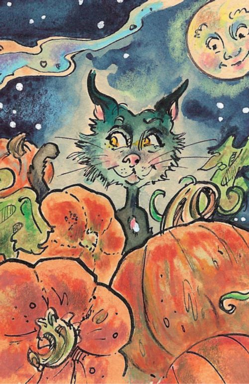 Cat among the pumpkins.