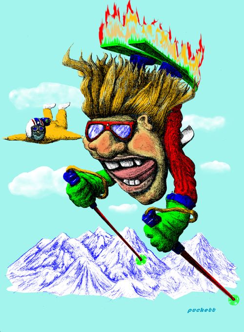 'Atomic Ski Bum' An extreme skier is showing off!