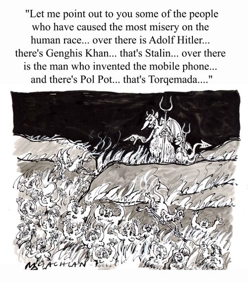'The inventor of the mobile phone burning in Hell'