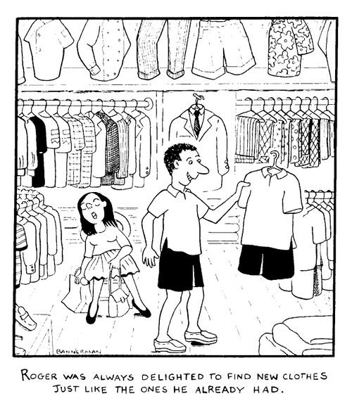 Man buying the same clothes as he already owns
