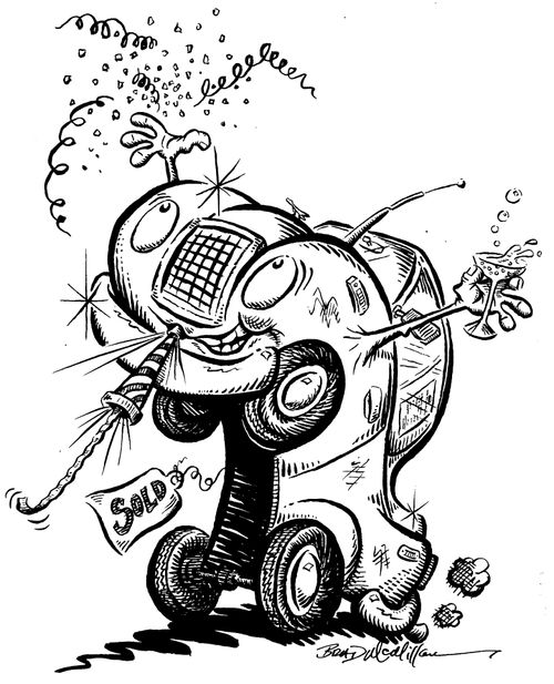 Car celebrating because it is 'Sold'