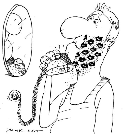 Man shaving off kiss covered stubble