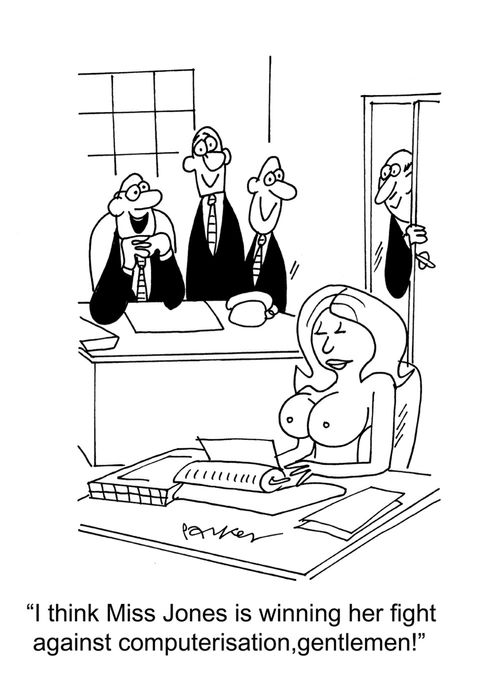 'I think Miss Jones is winning her fight against computerisation, gentlemen!'