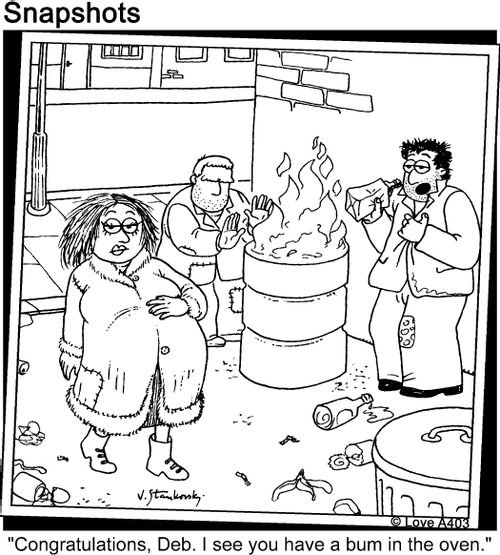 'Congratulations, Deb. I see you have a bum in the oven.'