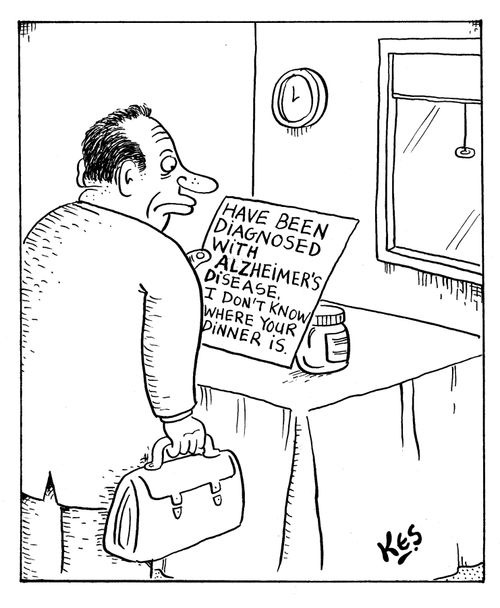 Man reads note, which reads: Have been diagnosed with Alzheimer's disease, I don't know where your dinner is.