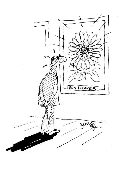 Man Sunbathing in front of Sun Flower.