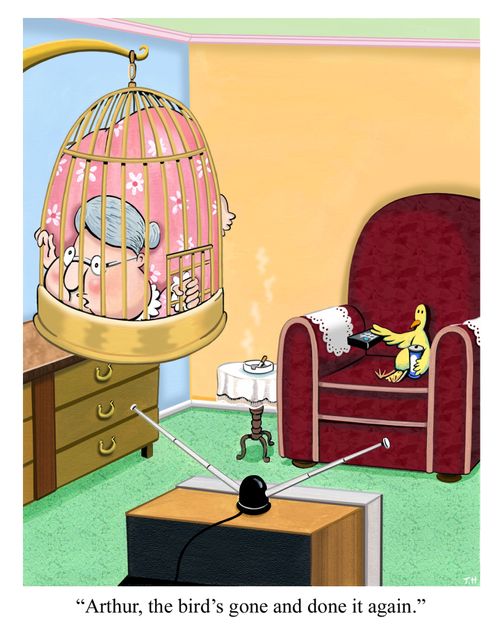"Arthur, the bird's gone and done it again."