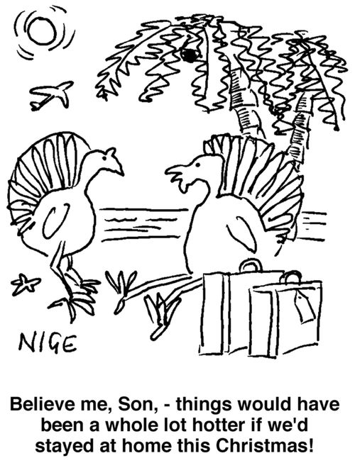 "Believe me, Son, things would have been a whole lot hotter if we'd stayed at home this Christmas!"