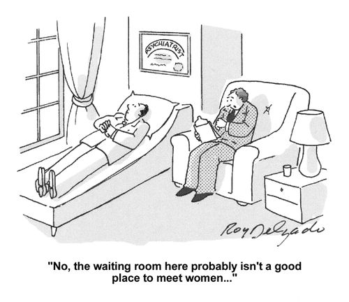 'No, the waiting room here probably isn't a good place to meet women...'