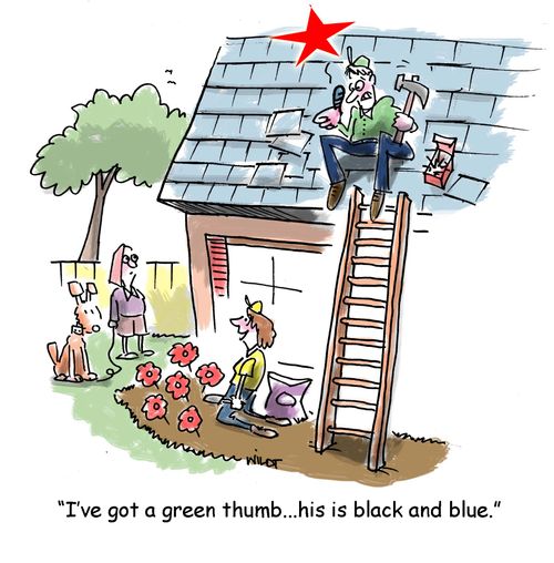 'I've got a green thumb...his is black and blue.'