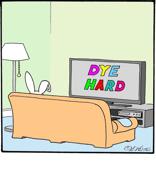 Easter Bunny watching 'Dye Hard.'