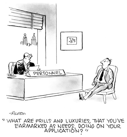 'What are frills and luxuries, that you've earmarked as needs, doing on your application?'