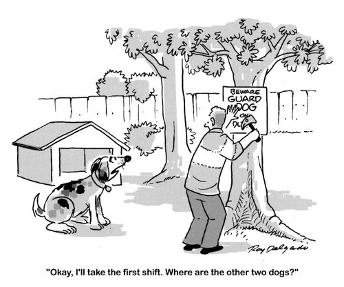 'Okay, I'll take the first shift. Where are the other two dogs?'