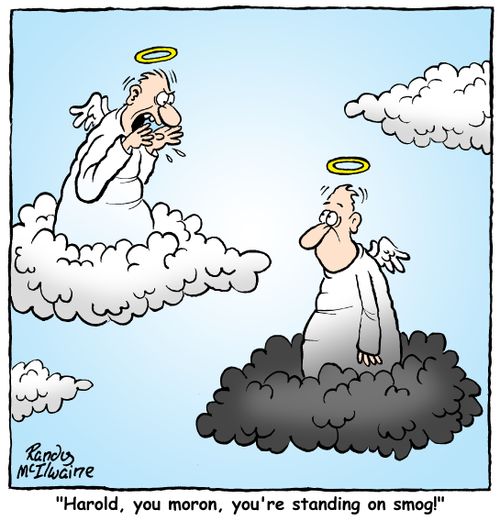 'Harold, you moron, you're standing on smog!'