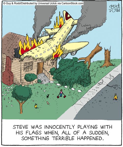 Steve was innocently playing with his flags when, all of a sudden, something terrible happened.