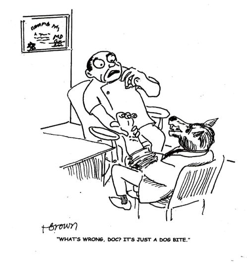 'What's wrong, doc? It's just a dog bite.'