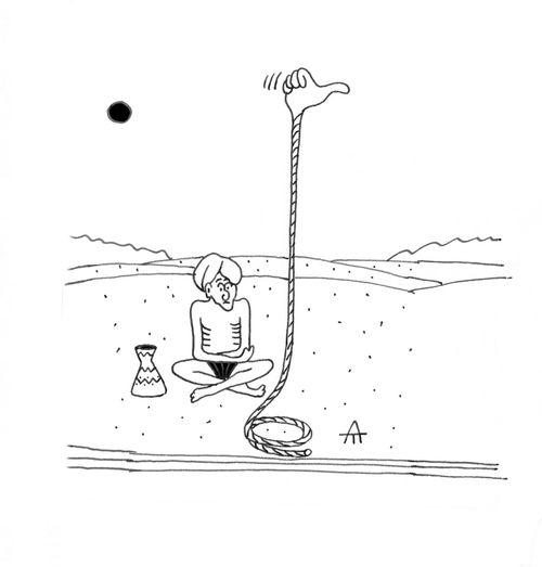 Snake charming hitchhiker.