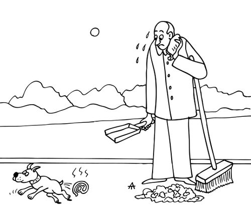 A dog poops an @ symbol.
