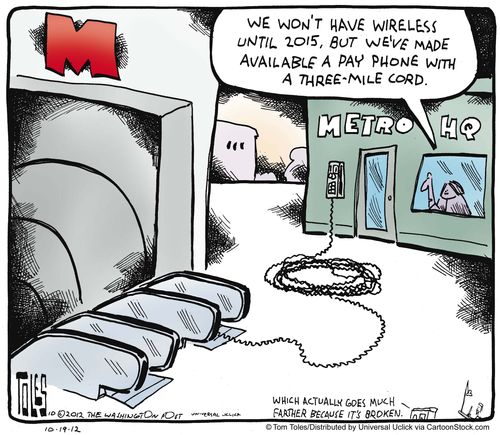 'We won't have wireless until 2015, but we've made available a pay phone with a three-mile cord.'