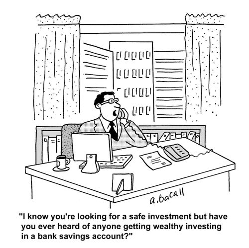 'I know you're looking for a safe investment but have you ever heard of anyone getting wealthy investing in a bank account?'