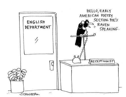 'Hello, early American poetry section. Poe's raven speaking.'