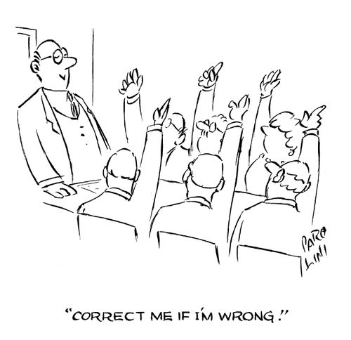 'Correct me if I'm wrong.' (Everyone holds their hand up).