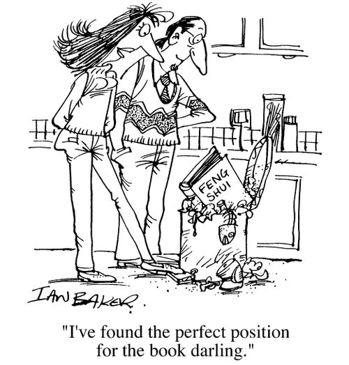 Feng Shui - I've found the perfect position for the book, darling.