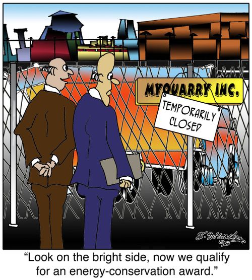 'Look on the bright side: now we qualify for an energy-conservation award.'