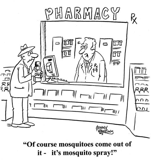 Pharmacist to customer: 'Of course mosquitoes come out of it - it's mosquito spray!'