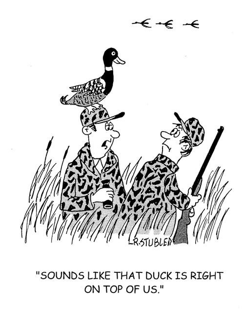 'Sounds like that duck is right on top of us.'