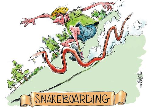 Snakeboarding.