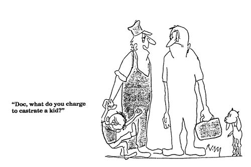 'Doc, what do you charge to castrate a kid?'