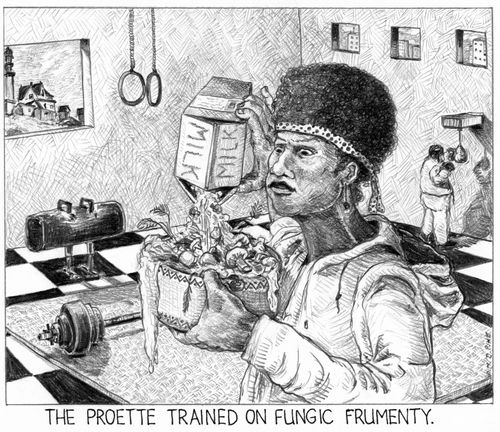 'The proette trained on fungic frumenty.'