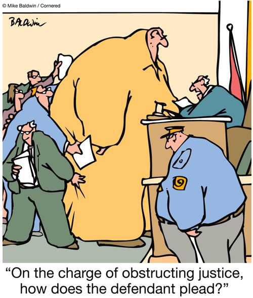 'On the charge of obstructing justice, how does the defendant plead?'