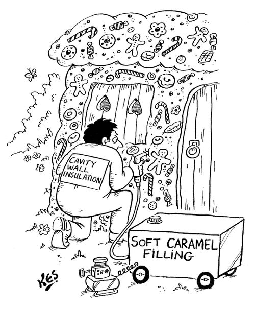 Cavity wall insulation in a gingerbread house.