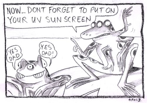 US toxicoligists discover UV rays cause mutations in frogs......'Now don't forget to put on your UV sun-screen.'