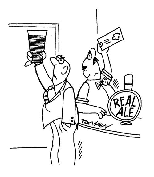 Landlord checking money, Customer checking ale
